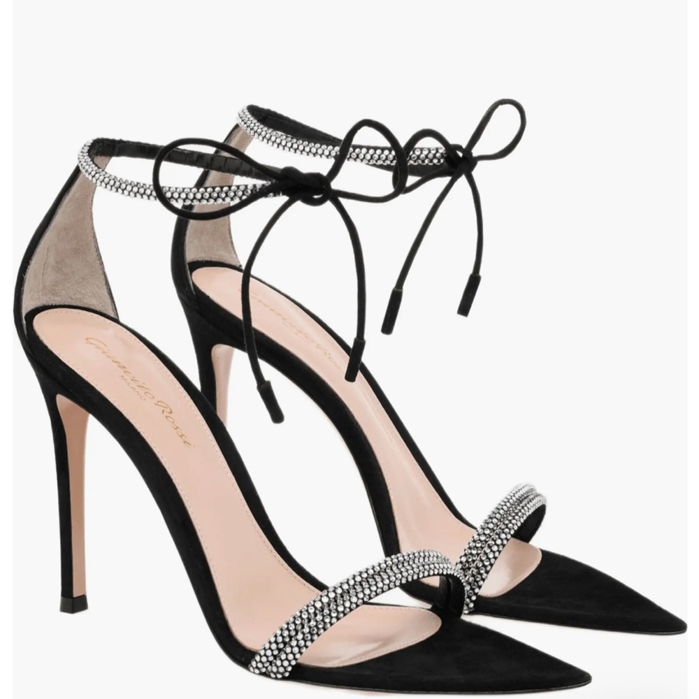 $1295 Gianvito Rossi MONTECARLO Black Heels with Crystal Embellishments size 42